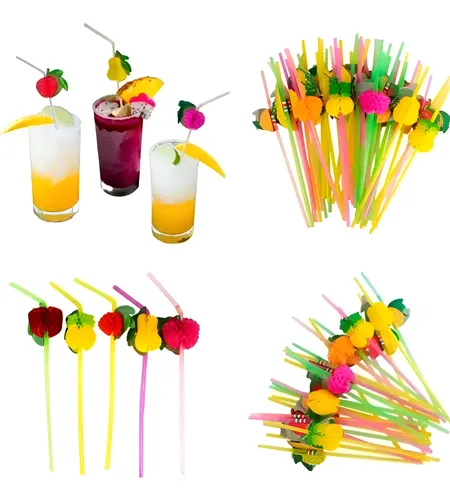 Canudos Decorados de Frutas para Drinks - 60 Unidades