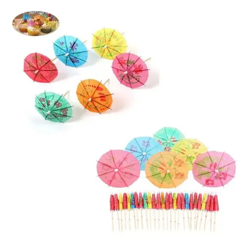 50 Palitos Decorados Guarda-Chuva para Drinks - 50 Unidades